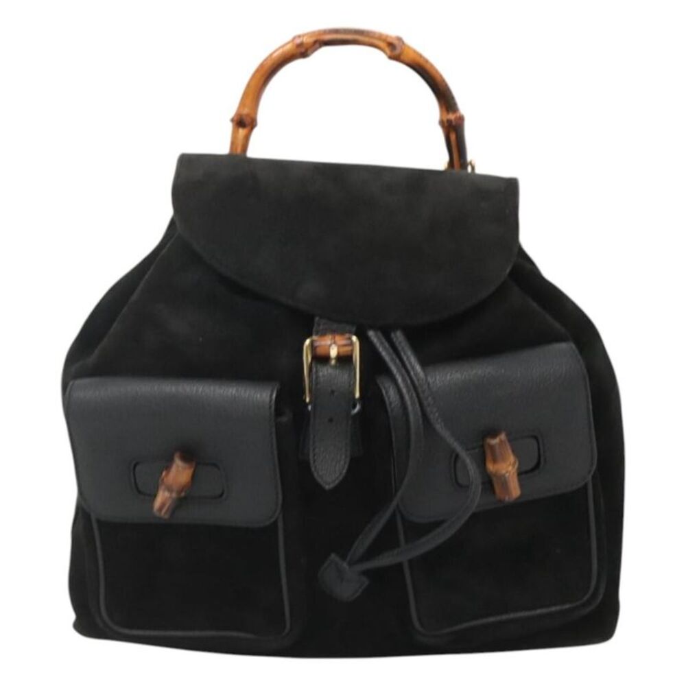 Gucci Vintage Bamboo Backpack Suede And Leather Black Suede Backpack Bag